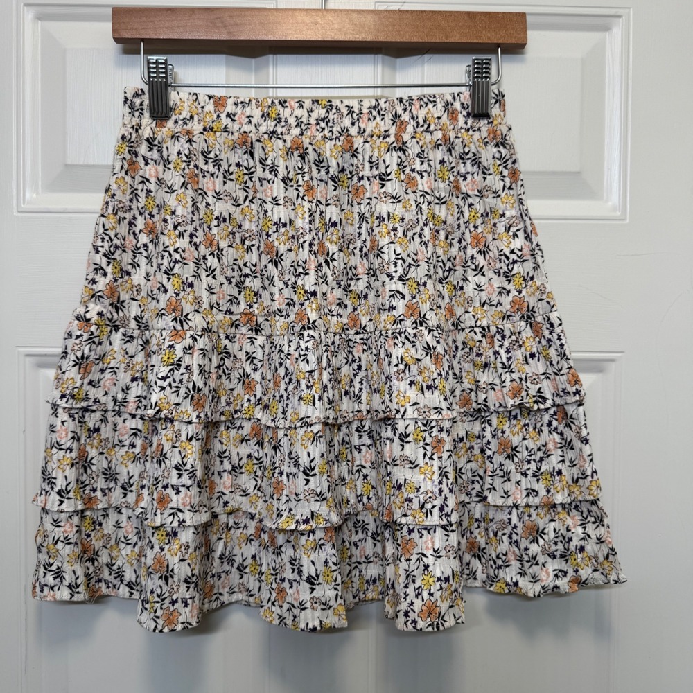 MINKPINK Womens Surrey Mini Skirt Small‎ Multi Color Floral Tiered Cottagecore